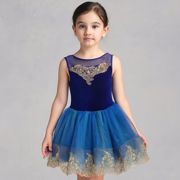 Weissman Dance Costume "Majesty" Velvet Bodice Gold Embellishments Layered Tulle - Picture 1 of 16
